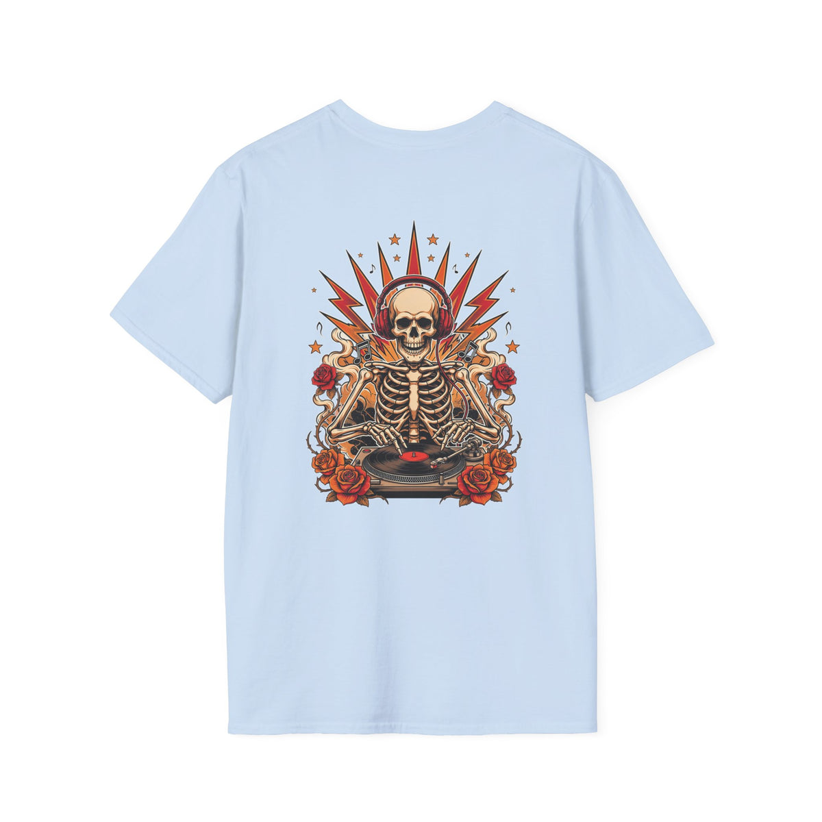 DJ Skeleton T-Shirt — Grunge Skull Tee with Roses