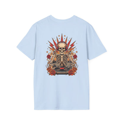 DJ Skeleton T-Shirt — Grunge Skull Tee with Roses