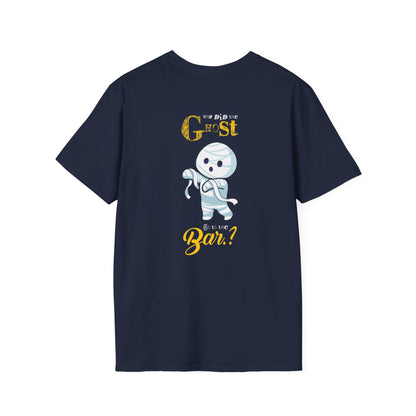 Why Did Ghost Go the Bar? Cute Ghost Graphic Tee — Funny Halloween Shirt