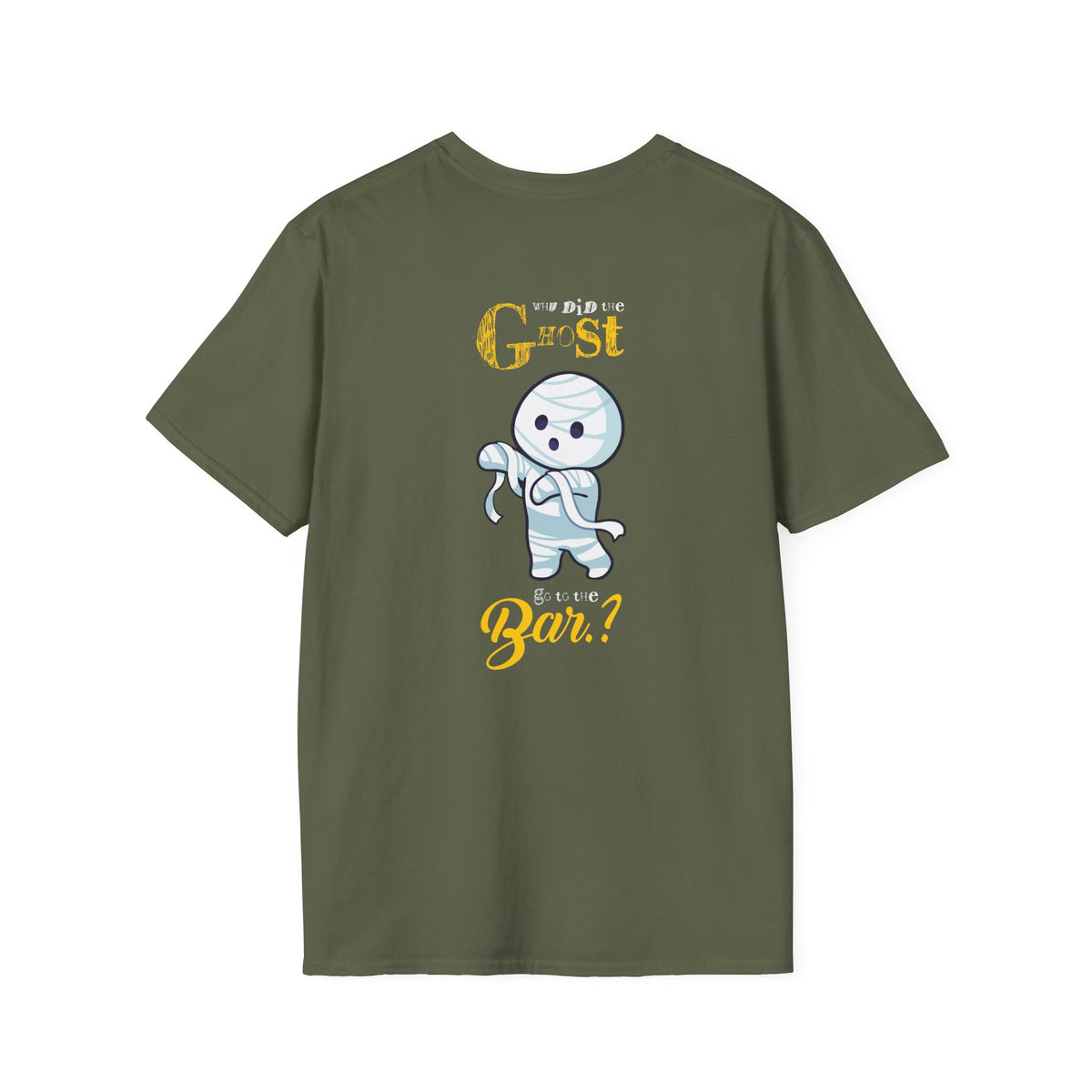 Why Did Ghost Go the Bar? Cute Ghost Graphic Tee — Funny Halloween Shirt