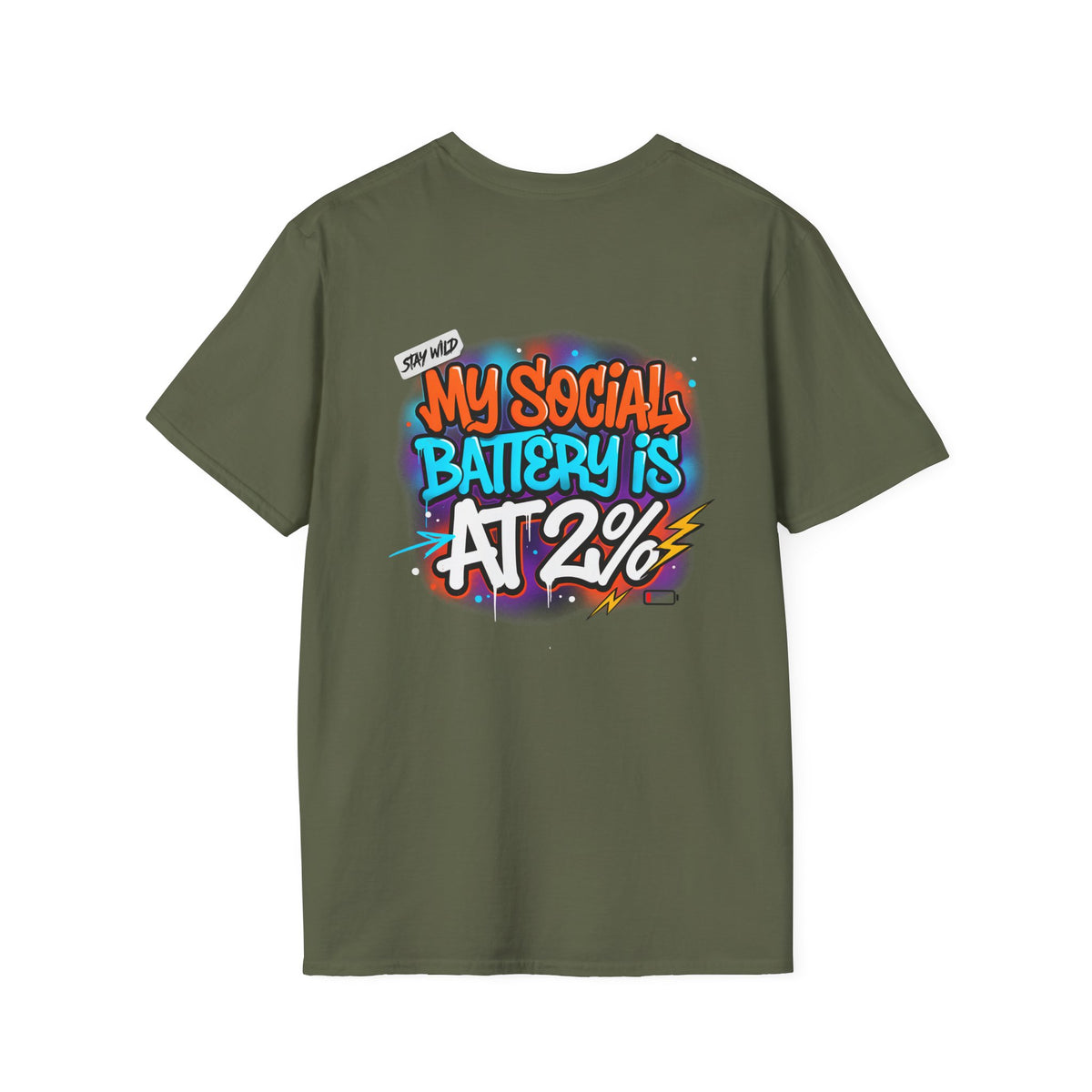 T-Shirt — "My Social Battery Is At 2%" Graphic Tee