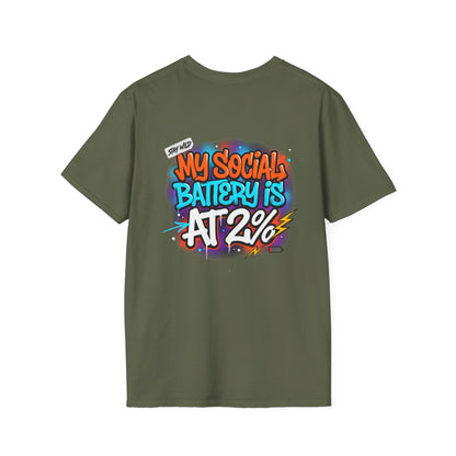 T-Shirt — "My Social Battery Is At 2%" Graphic Tee
