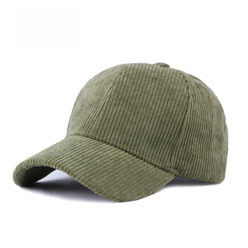 Army Green corduroy baseball hat on a white background