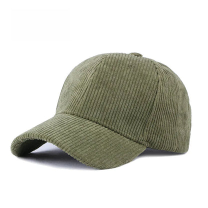 Army Green corduroy baseball hat on a white background