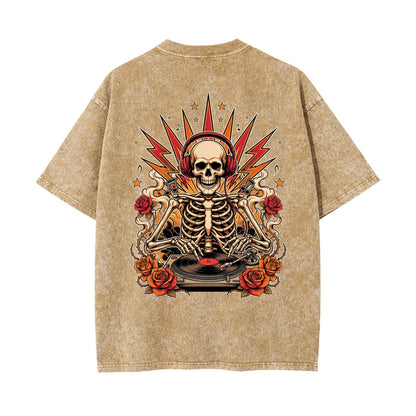 Skeleton DJ T Shirt | Gothic Music Graphic Tee