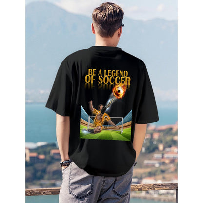 Black Be A Legend Of Soccer t shirt with football player and goal graphic