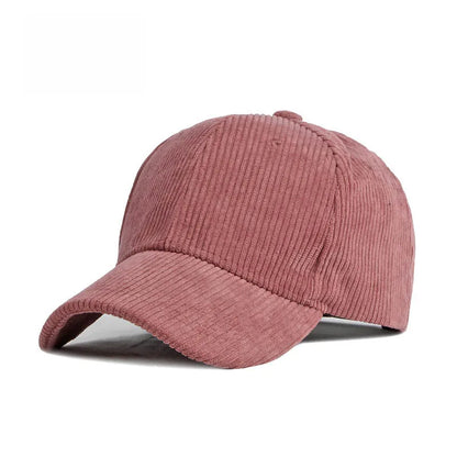Dark Pink corduroy baseball cap on a white background