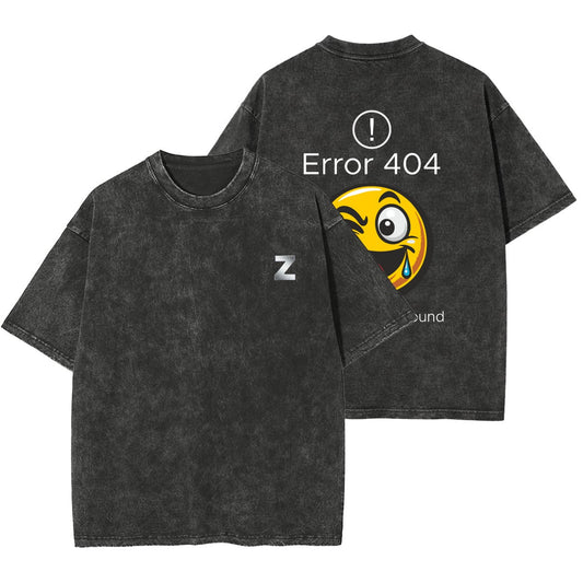 Washed Error 404 Motivation Not Found t shirt with funny emoji graphic