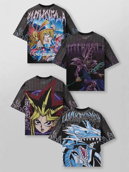Four oversized anime t shirts for men  on a gray background