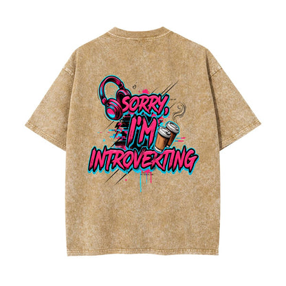 Sorry I'm Introverting Graphic T Shirt | Neon Graffiti Tee
