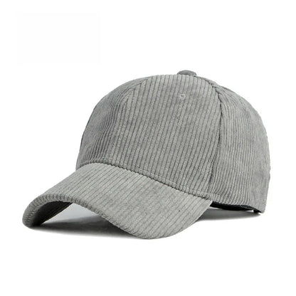 Gray corduroy baseball cap on a white background