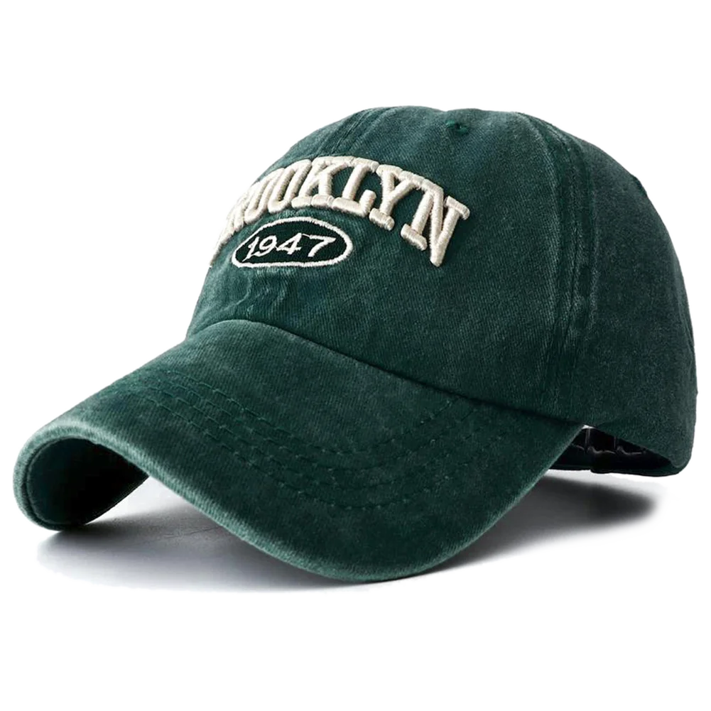 Green brooklyn baseball cap with 'Brooklyn 1947' text on a white background