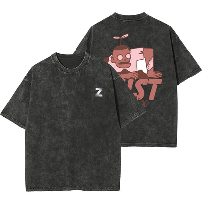 Washed Just Relax t shirt with tired cartoon character graphic