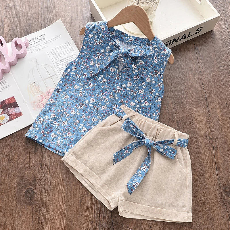 Baby Girls Outfit – Sleeveless Vest & Shorts