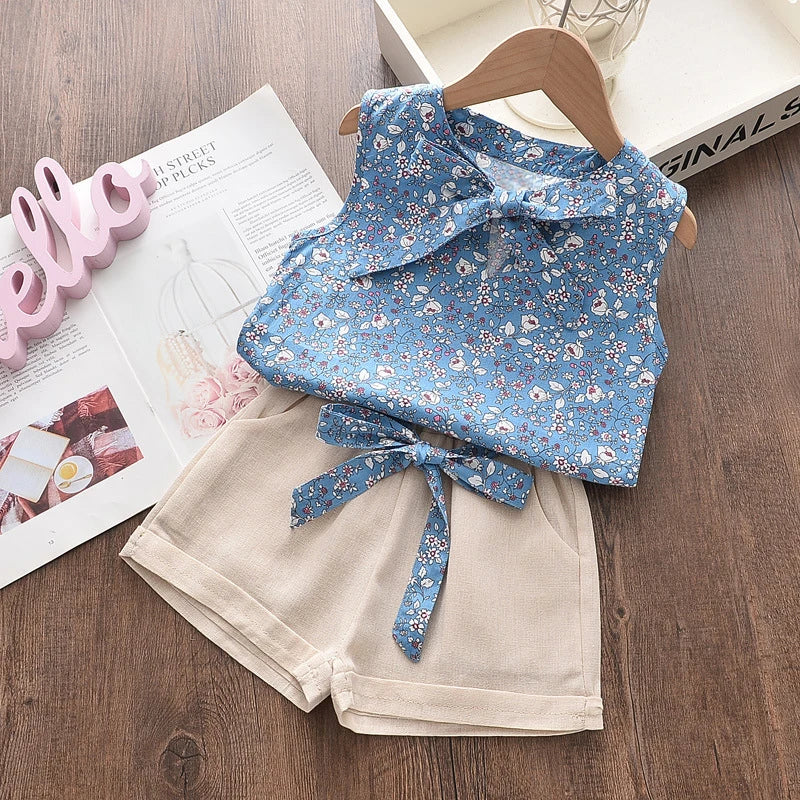 Baby Girls Outfit – Sleeveless Vest & Shorts
