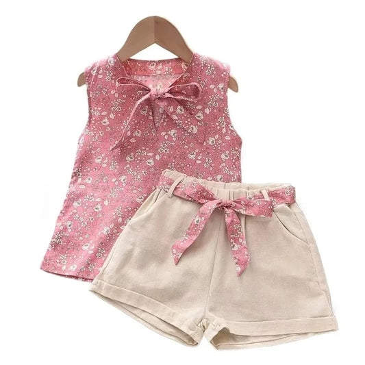 Baby Girls Outfit – Sleeveless Vest & Shorts