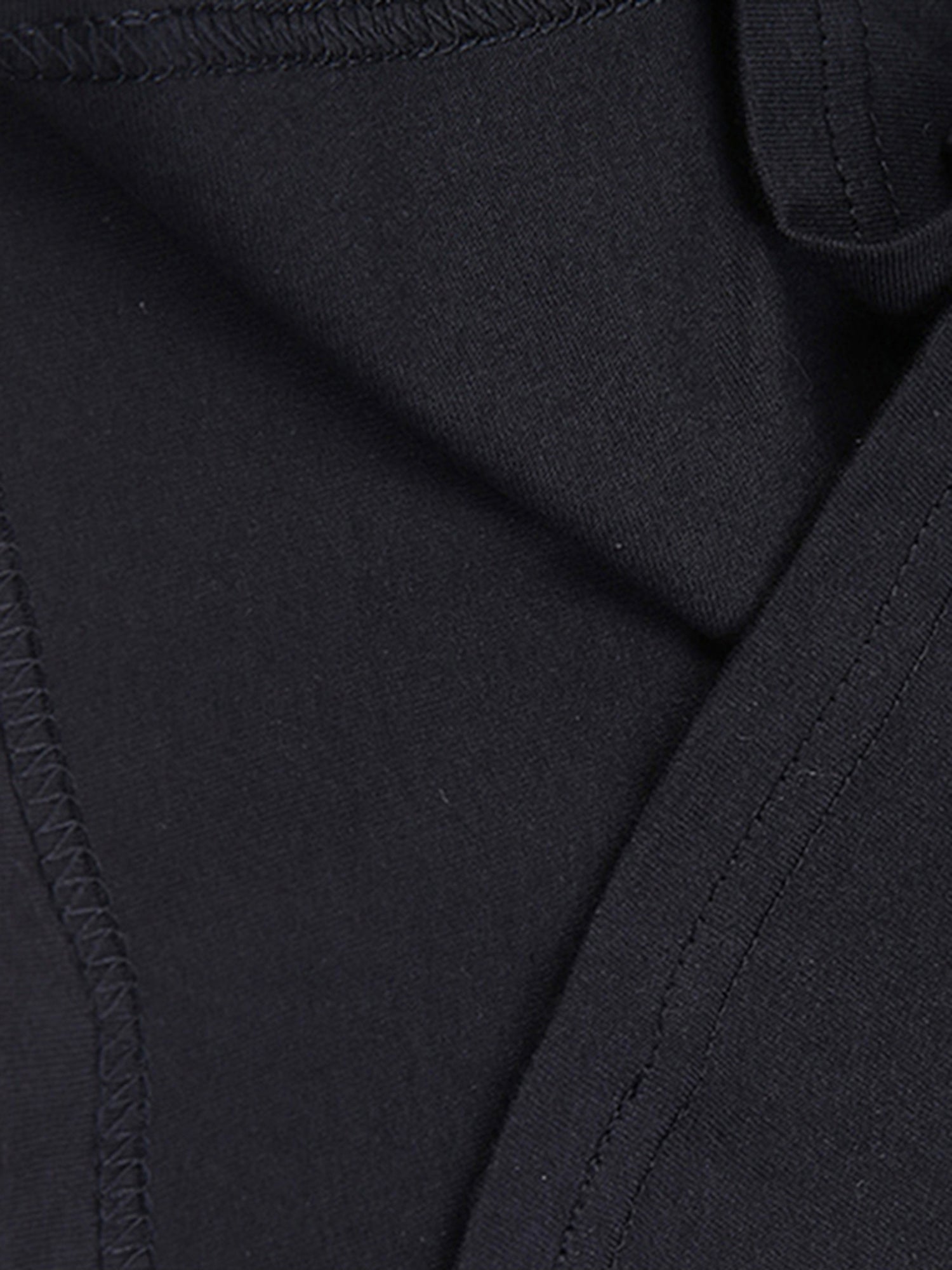 Close-up of a black fabric texture with stitching details