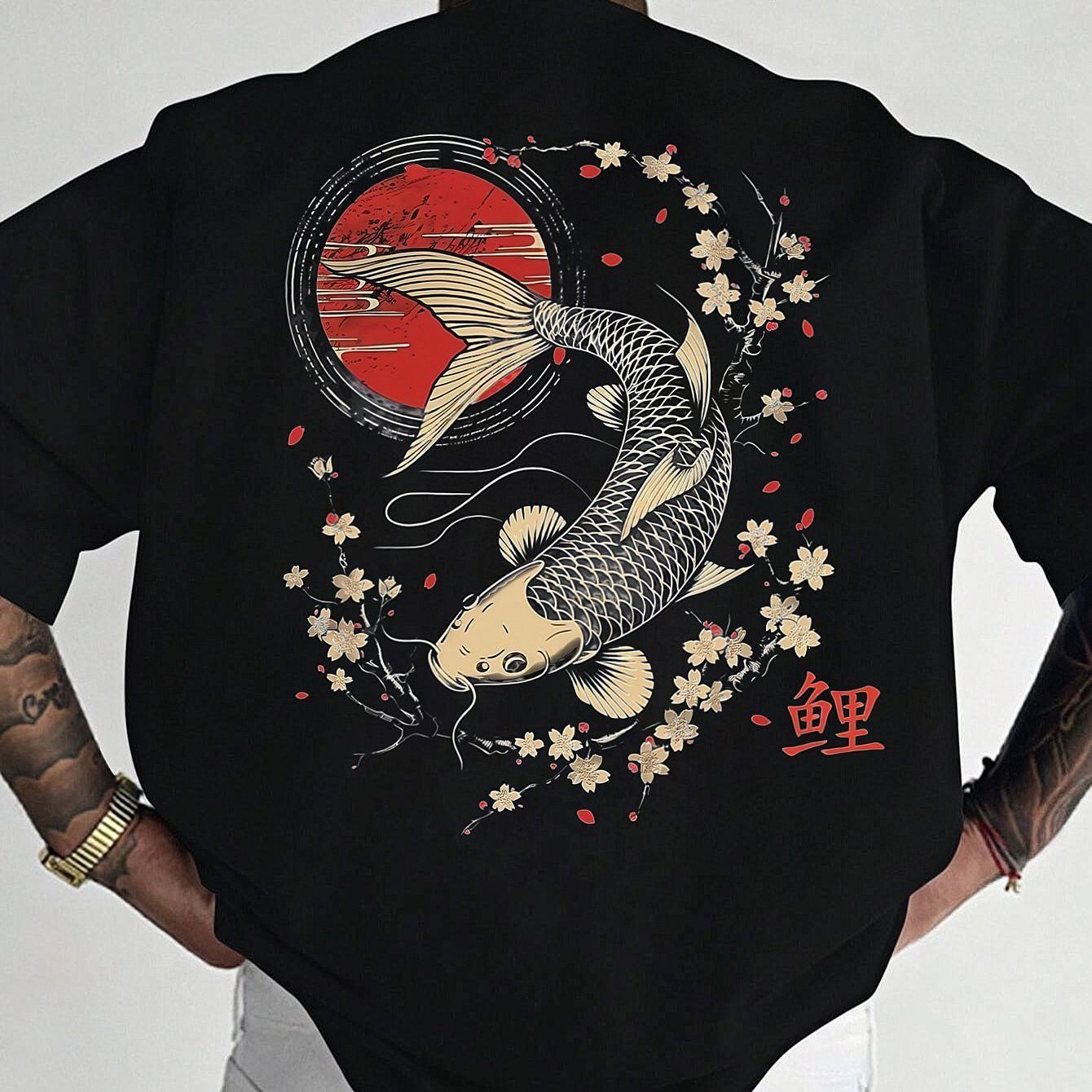 Vintage Koi & Cherry Blossom Oversized Tee