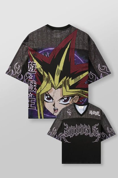 oversized anime t shirt, A spiky haired anime hero printed on back side of t shirt