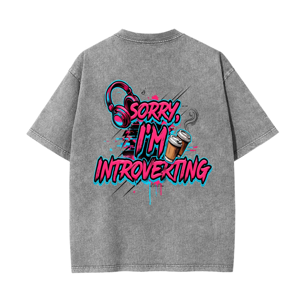 Sorry I'm Introverting Graphic T Shirt | Neon Graffiti Tee