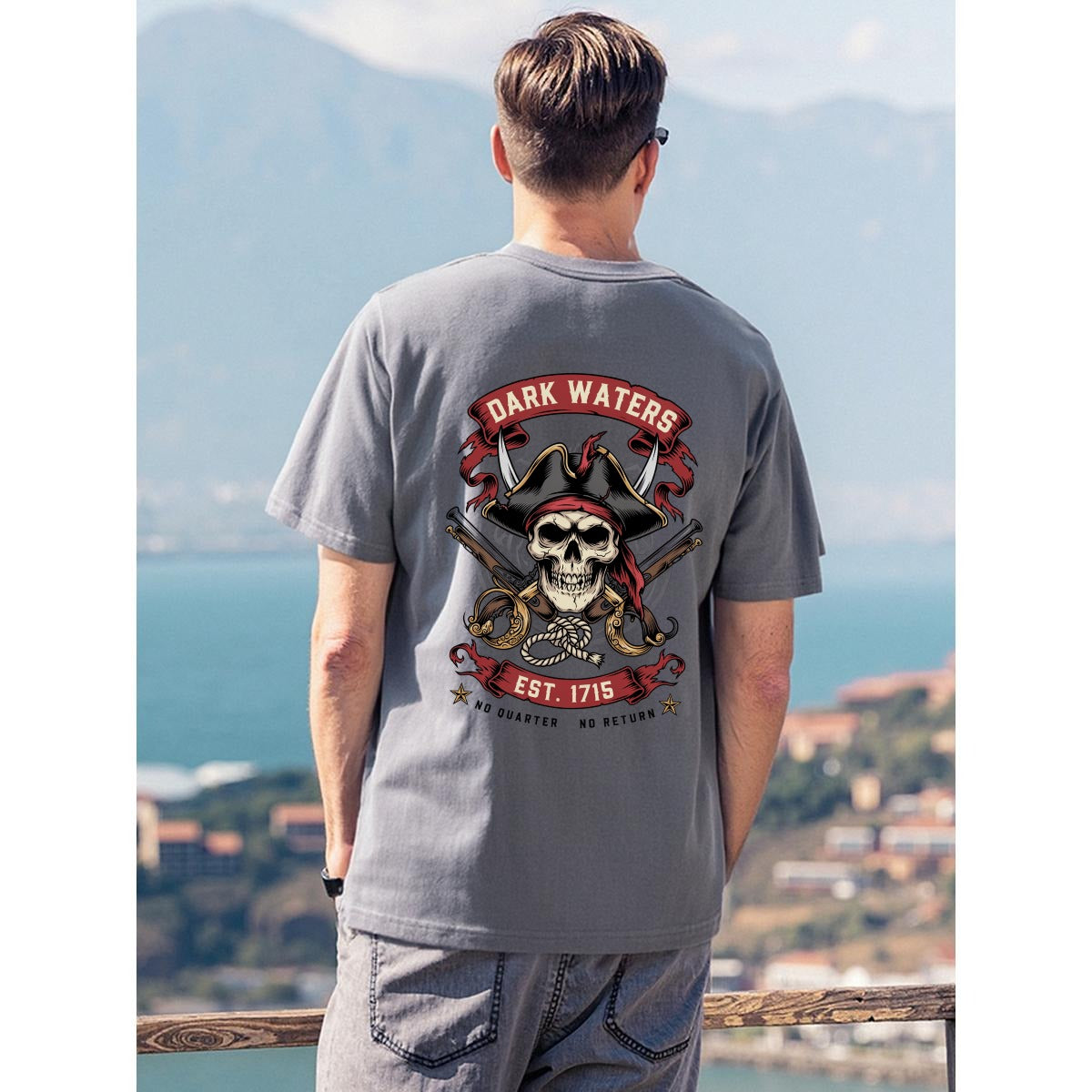 Dark Waters Pirate Skull Graphic T-Shirt