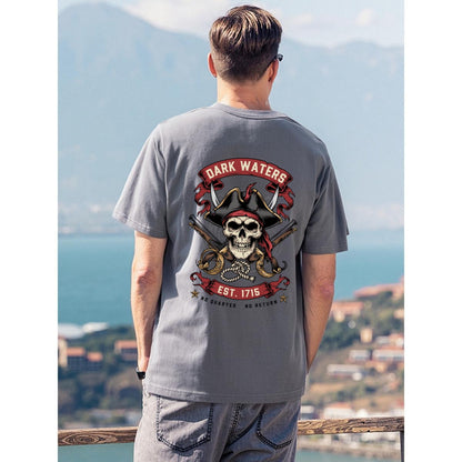 Dark Waters Pirate Skull Graphic T-Shirt